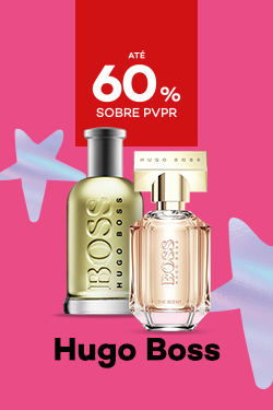 Marca Hugo Boss com destaque promocional de até 60% sobre preço de Venda ao Público Recomendado